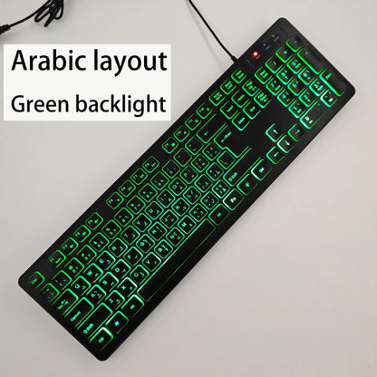 Teclado gaming de secretária com fios e retroiluminado, layout de teclado espanhol/francês (AZERTY)/russo/árabe/alemão, para computador de secretária e escritório