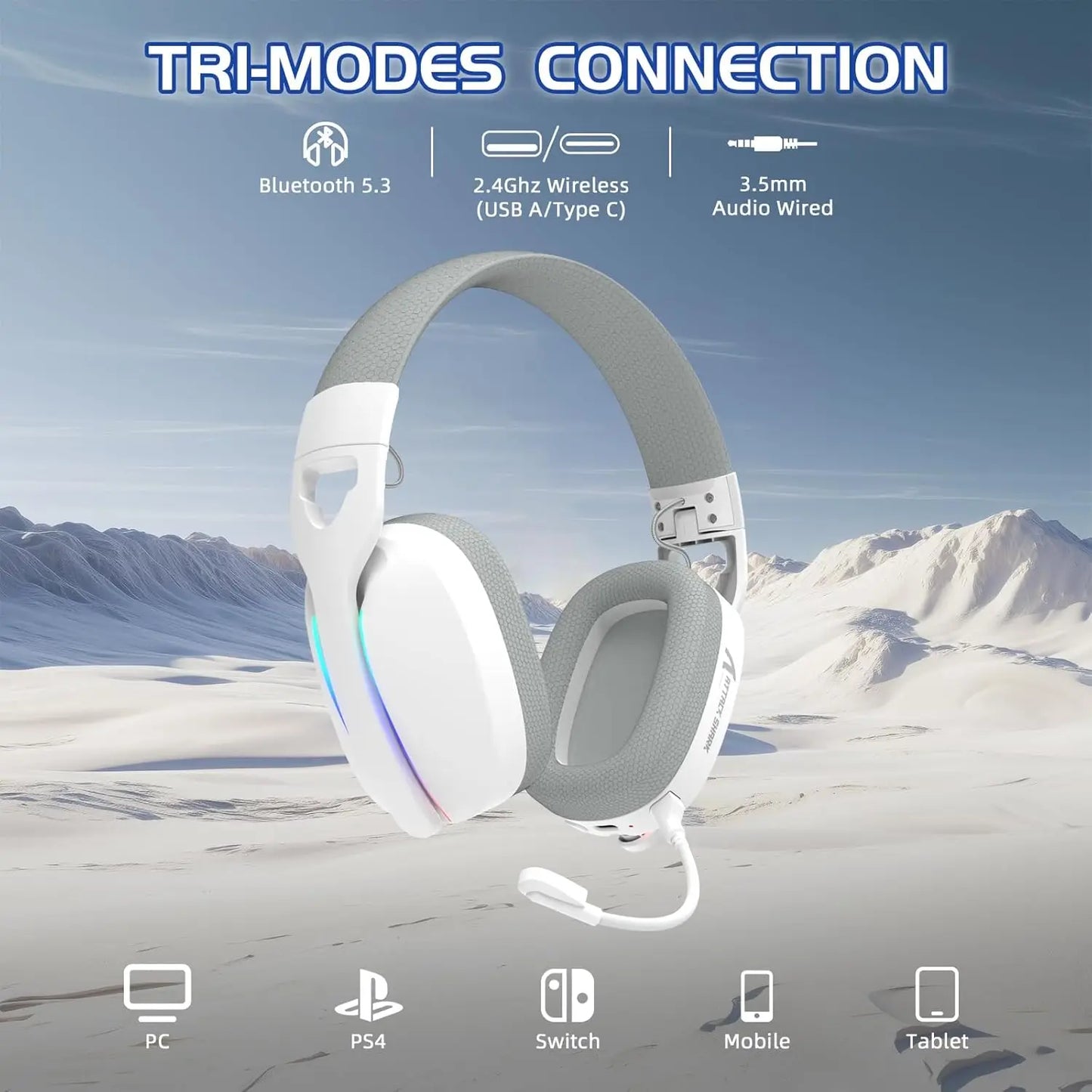 Auscultadores Gaming Sem Fios MAMBASNAKE x ATTACK SHARK L90 RGB – Auscultadores Gaming Dobráveis Tri-Mode Bluetooth 2.4G Sem Fios e com Fio, com Microfone Amovível