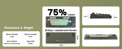 EPOMAKER RT85 75% ANSI US Layout Creamy Gasket Wired/BT/2.4Ghz Wireless Mechanical Keyboard with Joystick & DIY Screen 8000mAh
