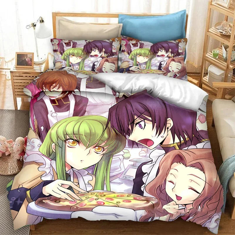 Módní 3D tištěné povlečení na přikrývku Anime Code Geass, 2/3dílná sada ložního prádla Double Twin Full Queen King pro dospělé i děti, povlak na přikrývku