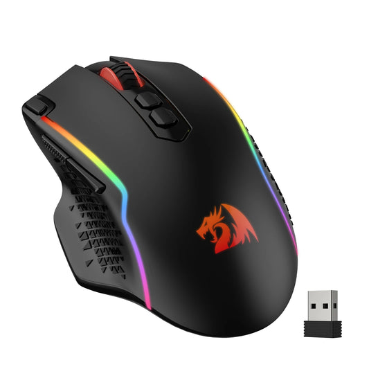 Mouse gaming wireless Redragon M810 Pro, mouse gamer cablato 10000 DPI con tasto Rapid Fire, 8 pulsanti macro, mouse nero/bianco