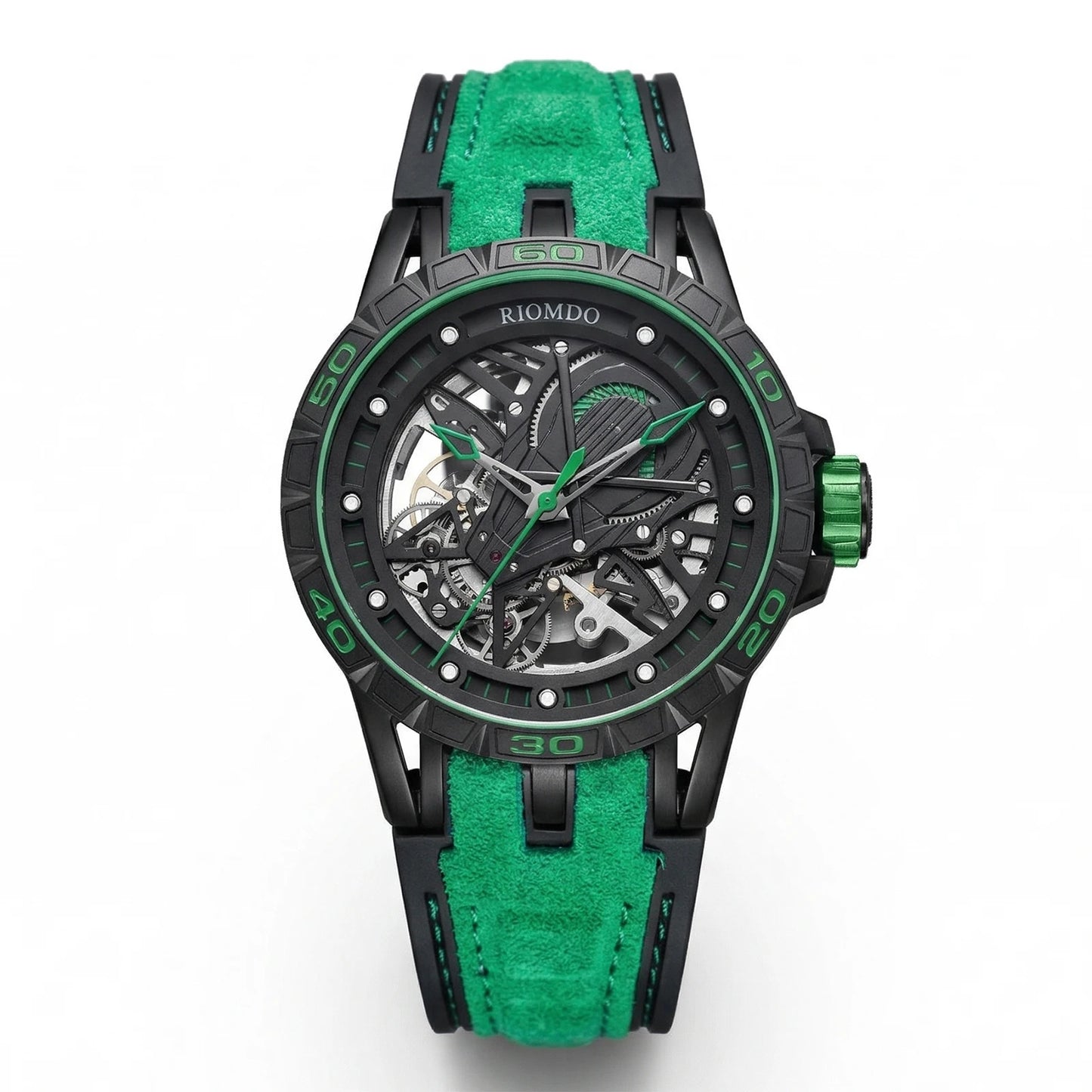 OBLVLO Men's Two Tone Big Skeleton Dial Mechanical Automatic Watch Luminous Waterproof Rubber Band Machinery Clock RD-903
