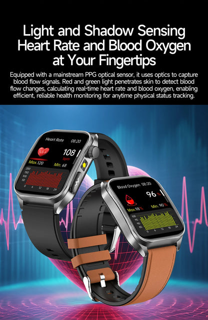 2026 New 650nm Laser Therapy Blood Fat Uric Acid Blood Pressure Smart Watch ECG+PPG Precise Health Monitor Smartwatches For Men