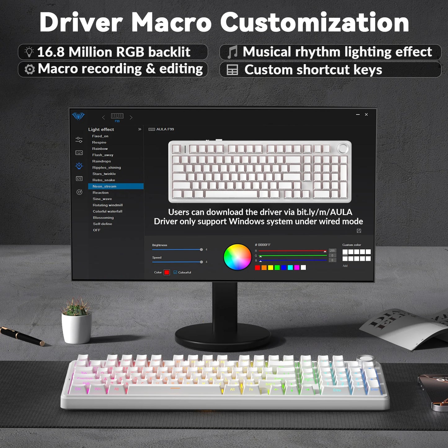 AULA F99Pro Low Noise Keyboard Gasket Structure Hot-swap RGB Mechanical Keyboard with Media Knob