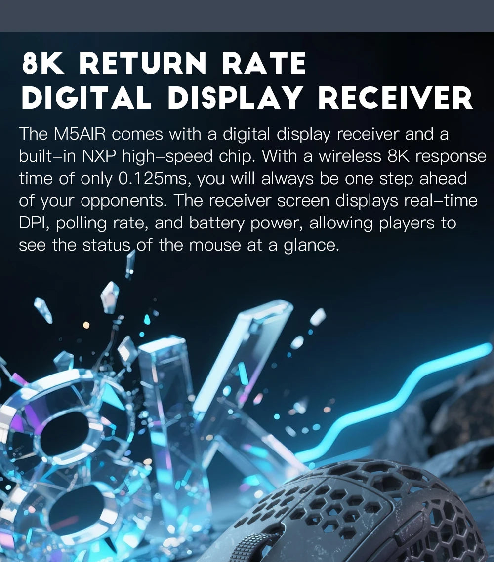 Darmoshark M5Air trådlös gamingmus i smidd kolfiber 8K PAW3950 30K DPI för små händer, fingertoppsgrepp, spelmakron, lättviktig