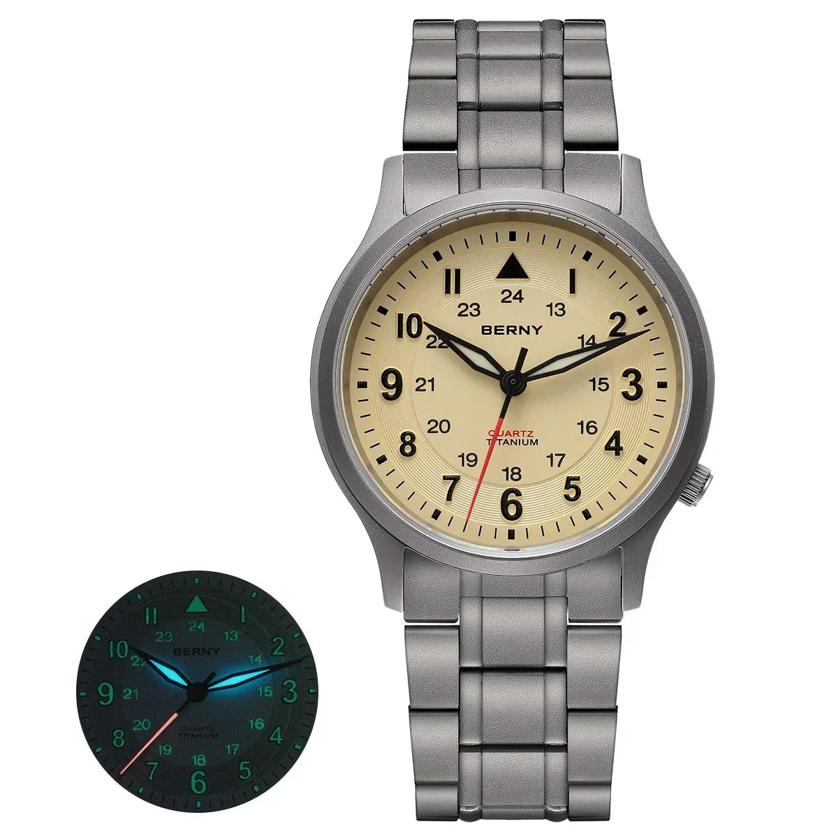 BERNY Full Titanium Watches for Men Outdoor Quartz Men's Field Wristwatch VH31 Super Luminous Sapphire Easy Read Watch