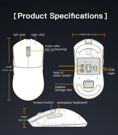 Motospeed Darmoshark M3 V2 Double 8K Gaming Mouse Bluetooth Wireless 26K DPI PAW3395 Sensor Macro Game Mouse For Laptop PC