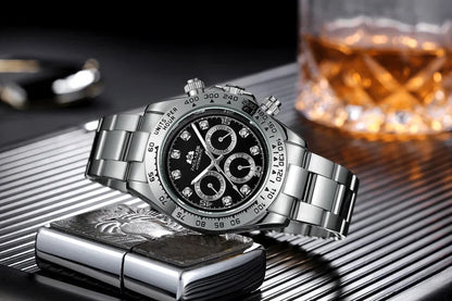 Automatic Mens Watch Mechanical Self Wind Movement Gold Black Stainless Steel Diamonds Stone Sports Luxury Fashion Watches
