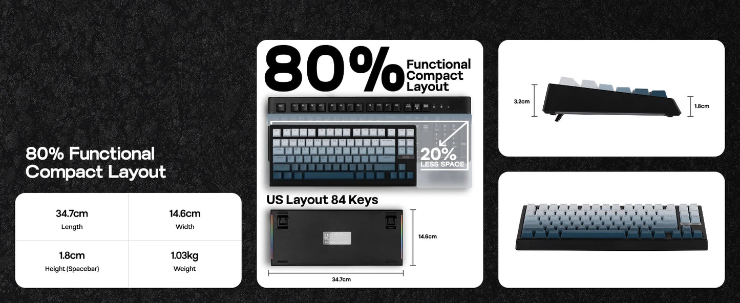 Teclado mecânico magnético EPOMAKER G84 HE 75% ANSI US Layout Gasket com fio/BT/2.4Ghz sem fios, efeito Hall, polling 8K e 8000mAh