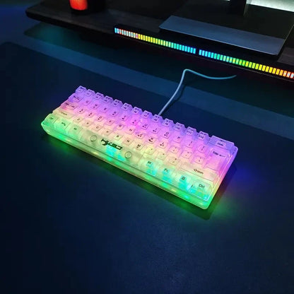 Teclado Gaming Transparente com Fio HXSJ 60%, Retroiluminação RGB, Ultra-Compacto, Impermeável, Teclado Compacto Pequeno de 61 Teclas para PC/Mac