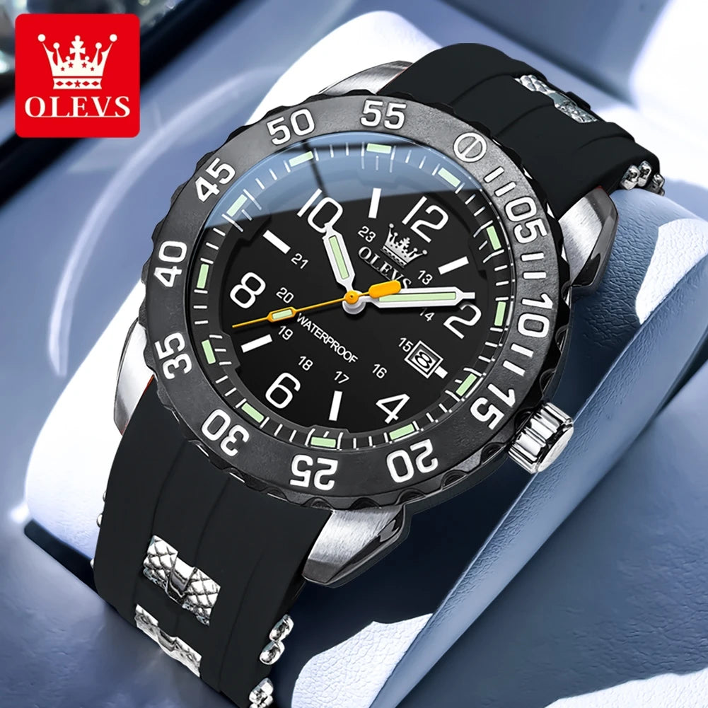OLEVS Luxury Men's Fashion Quartz Watch Waterproof Luminous Orange Silicone Strap Sports Men Military Wristwatches Watch for Men