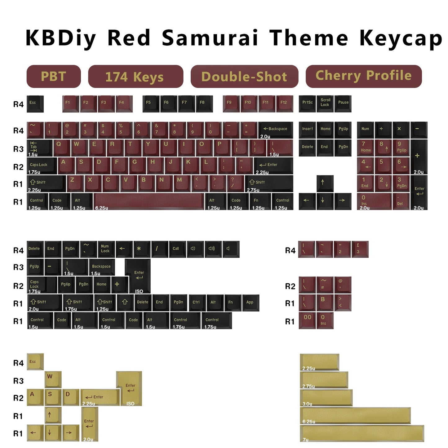 KBDiy 174 Teclas/Conjunto PBT GMK Apollo Keycap Double Shot Minimalista ISO Perfil Cherry para Teclado Mecânico Gaming Keycaps para MX
