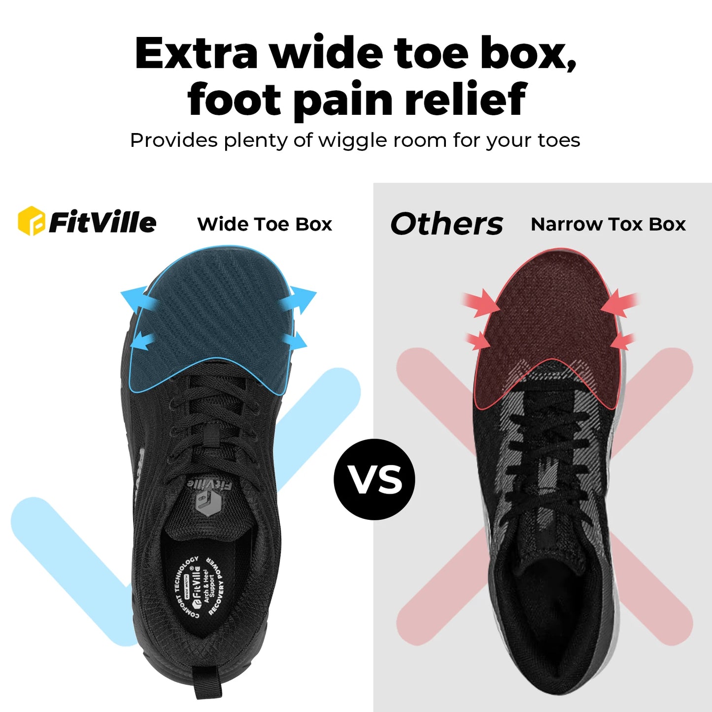 FitVille-schoenen met brede teenruimte voor heren, goed gedempte extra brede schoenen, antislip, breed, lichtgewicht en ademend, voor hardlopen
