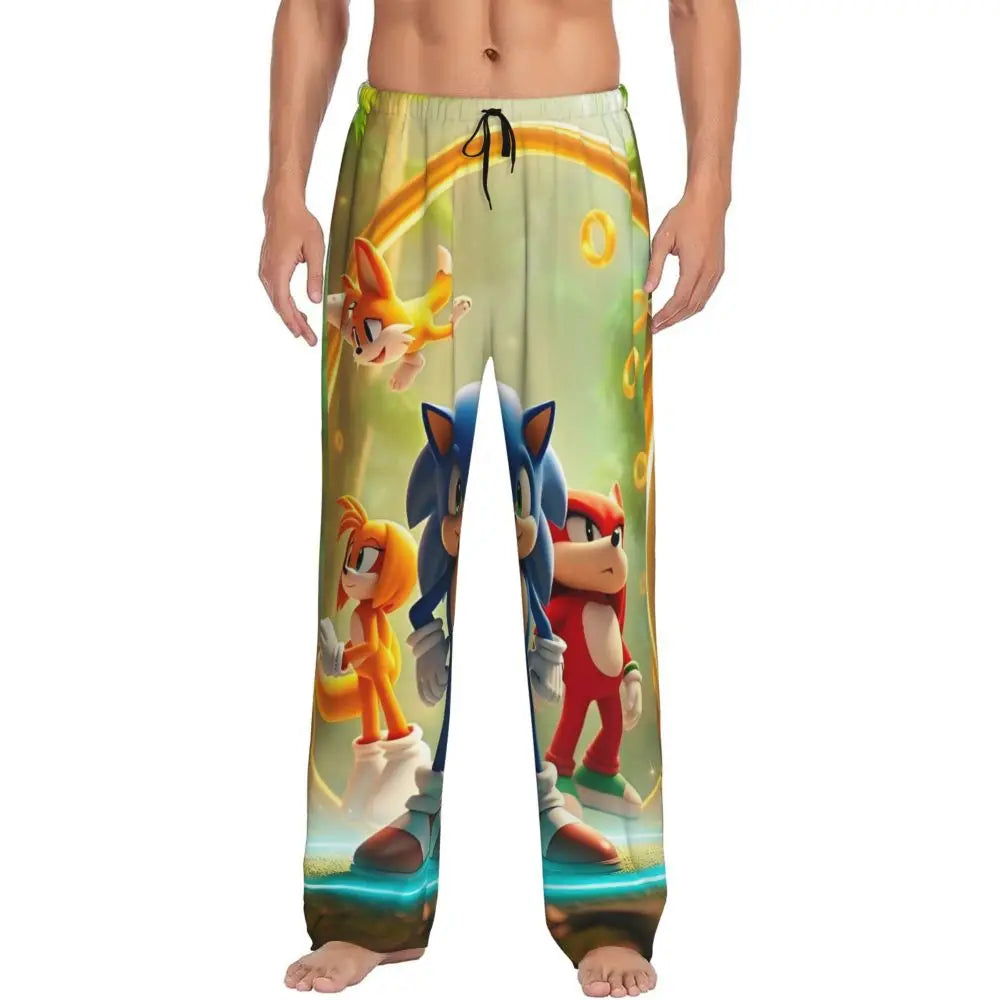 Custom Print Men's Soniced Pajama Pants Hedgehog Game Sleepwear Sleep Lounge Bottoms with Pockets