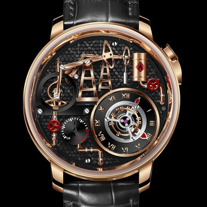 Orologio da uomo PINDU NEW TOP al quarzo con pulsante pompa olio, stile business, 45.5MM, vetro zaffiro, impermeabile, cinturino in pelle