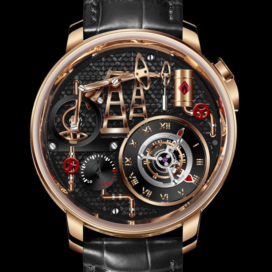 Orologio da uomo PINDU NEW TOP al quarzo con pulsante pompa olio, stile business, 45.5MM, vetro zaffiro, impermeabile, cinturino in pelle