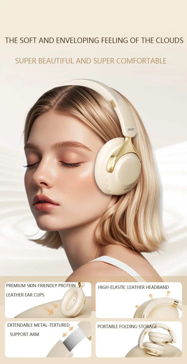 Acer ANC Wireless Bluetooth Headphones 360° Surround Sound Headsets Gamer Sports Earphones Noise Reduction with HD Mic OHR524