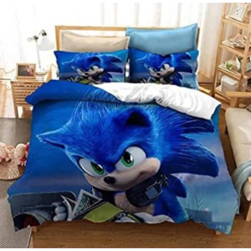 The Movie Sonics Printing Bedding Set Anime Digital Cartoon hedgehogs Duvet Cover Comforter Bed Youth Kids Girl Boys Gift