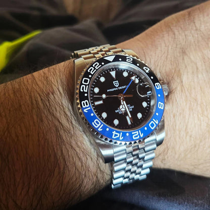 Orologio PAGANI DESIGN GMT 40MM da uomo, di lusso, con vetro zaffiro AR, movimento meccanico automatico, lunetta in ceramica, impermeabile 100M, idea regalo