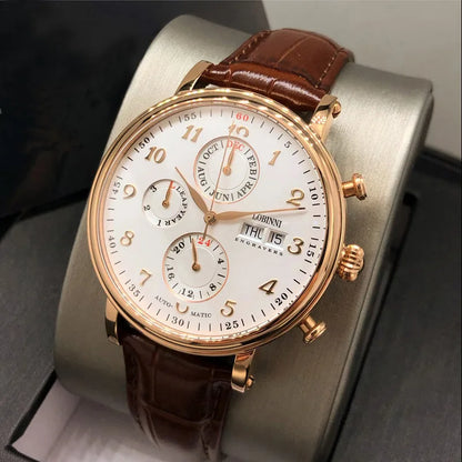 Luxury Brand Switzerland LOBINNI Ewiger Kalender Automatische mechanische Herrenuhr Saphirglas Multifunktionsuhr L13019-8