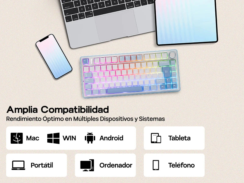 EPOMAKER AULA F75 ISO-ES 75% Spanish QWERTY Hot-Swap Gasket-Mounted Wired/Bluetooth/2.4GHz Wireless Mechanical Gaming Keyboard RGB Backlight