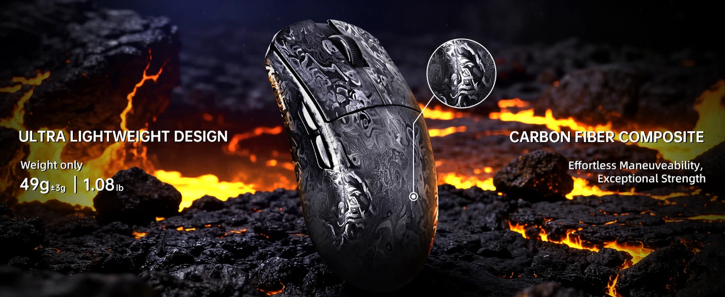ATTACK SHARK R11 ULTRA trådlös gamingmus i kolfiber, 8000Hz, PAW3950MAX, 42000DPI, 49g lättvikt, 20000FPS, Nordic 52840