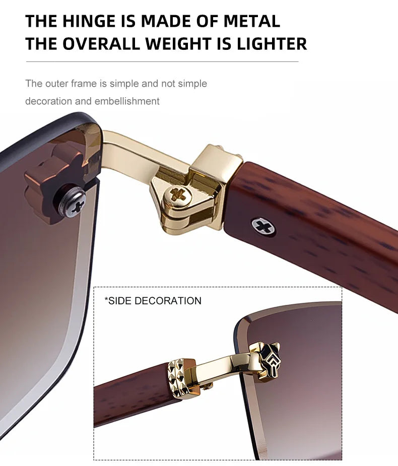 2026 Wooden Rimless Sunglasses Women Trendy Retro UV400 Protection Square Sunglass Men Brand Design Fashion Glasses Dropshipping