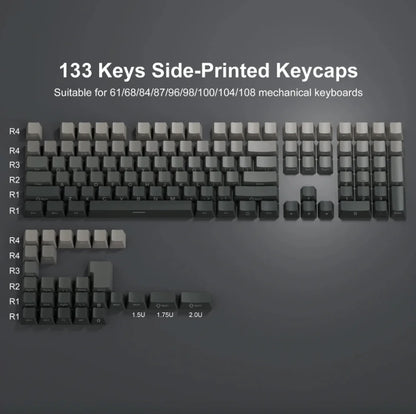 New 133 Key Gradient Gray PBT Double Shot Keycap Side Print Shine Through Backlit Keycaps For Cherry Gamer Mechanical Keyboard
