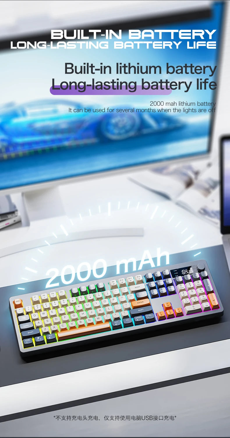 Teclado XUNFOX TK100 sem fios 2.4 Bluetooth de modo duplo para gaming, silencioso, escritório e portátil, universal