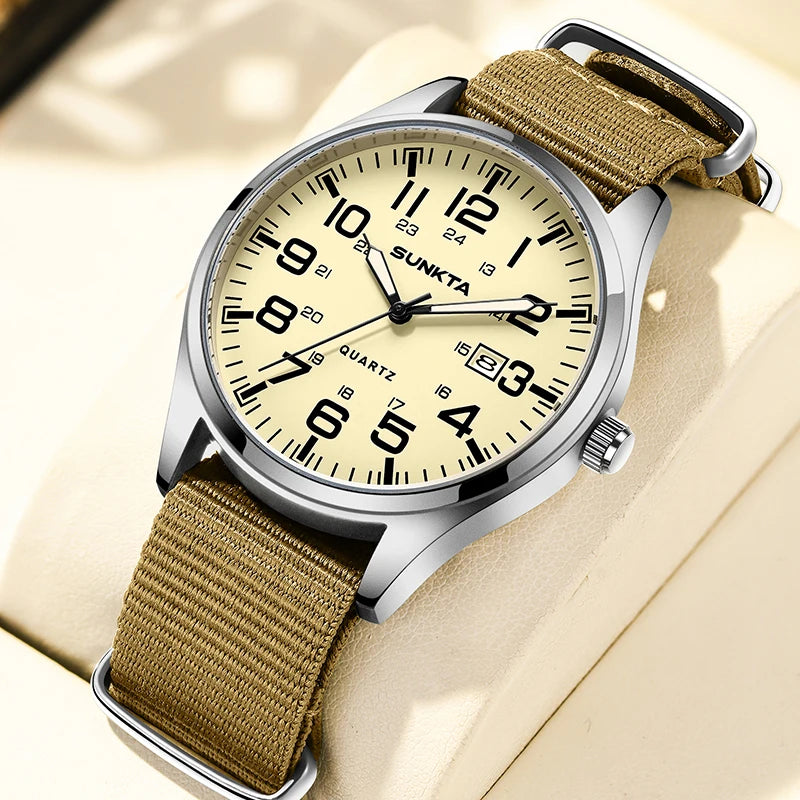 2026 SUNKTA Top Luxury Mens Watch Fashion Casual Quartz Wristwatches Luminous 30M Waterproof Nylon LIGE Watches Men Gifts Reloj