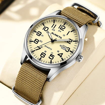 2026 SUNKTA Top Luxury Mens Watch Fashion Casual Quartz Wristwatches Luminous 30M Waterproof Nylon LIGE Watches Men Gifts Reloj