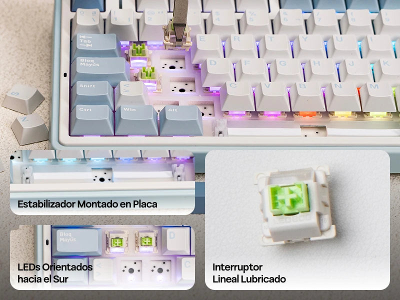 EPOMAKER AULA F75 ISO-ES 75% Spanish QWERTY Hot-Swap Gasket-Mounted Wired/Bluetooth/2.4GHz Wireless Mechanical Gaming Keyboard RGB Backlight