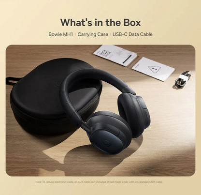 Baseus Bowie MH1 Bluetooth 6.0 Wireless Headphones with 48dB ANC, Hi-Res LDAC Audio, Baseus Bowie MH1 Noise Cancelling Over Ear Headset with 80H Battery
