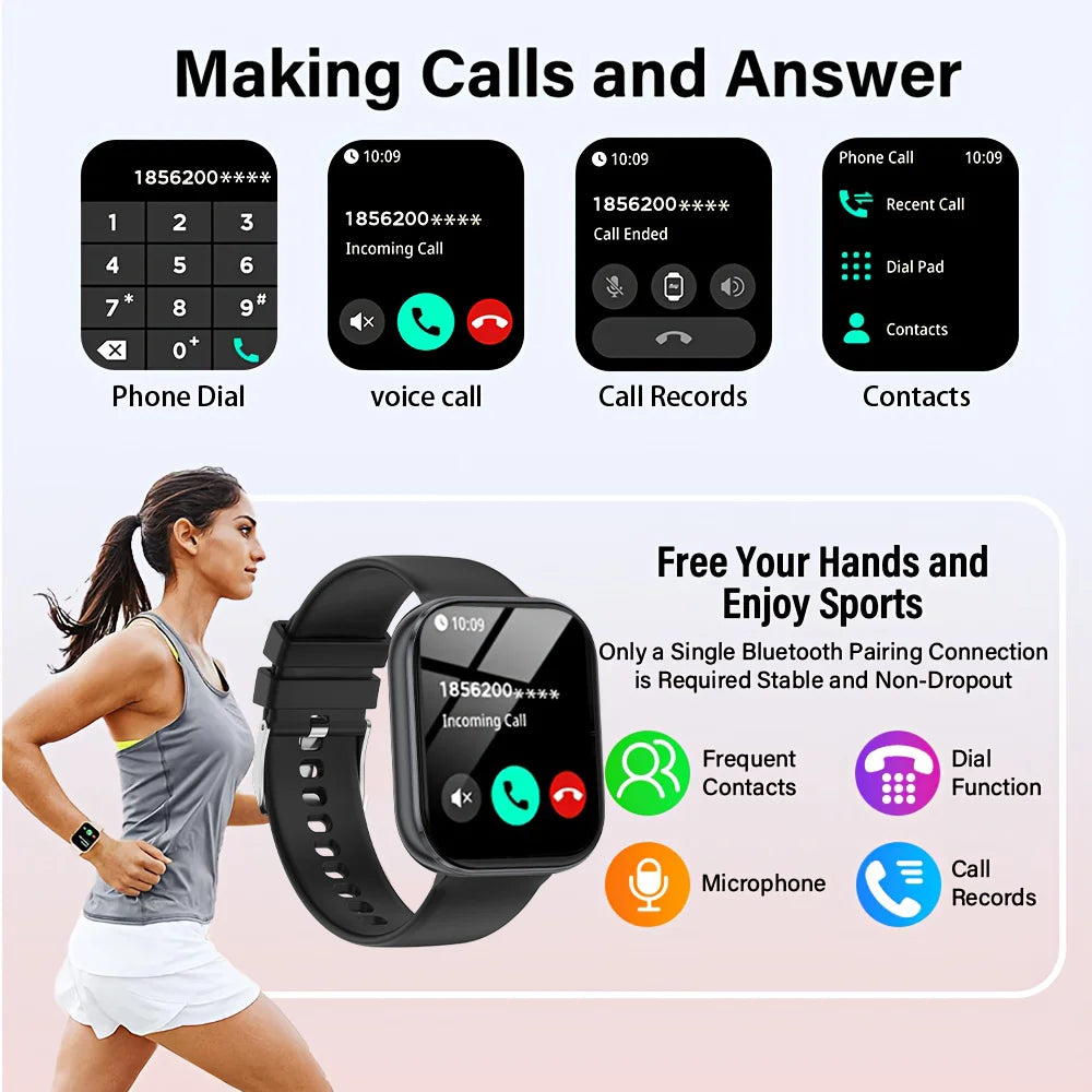 New 1000mAh Battery Smart Watch Women Heart Rate Sleep Monitoring Bluetooth Call IP68 Waterproof Smartwatch Men For Android IOS