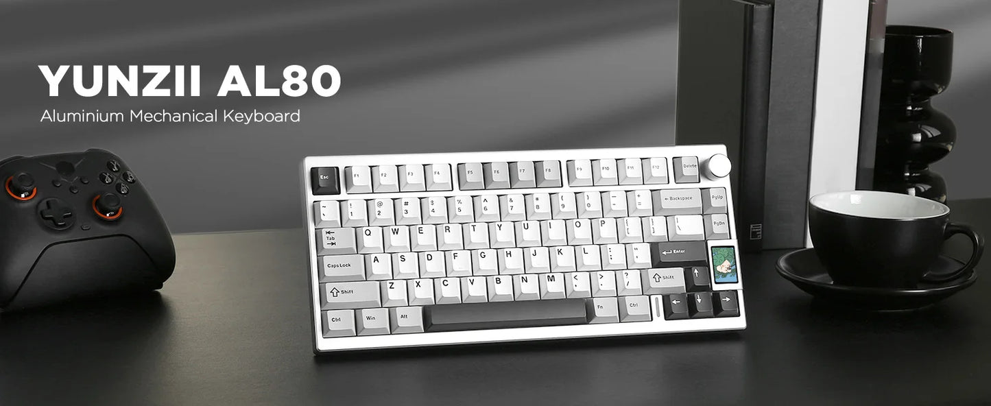 YUNZII AL80 Silver Wireless Mechanical Keyboard, Full Aluminum CNC Custom QMK/VIA Gaming Keyboard, LCD Display Hot Swap Keyboard