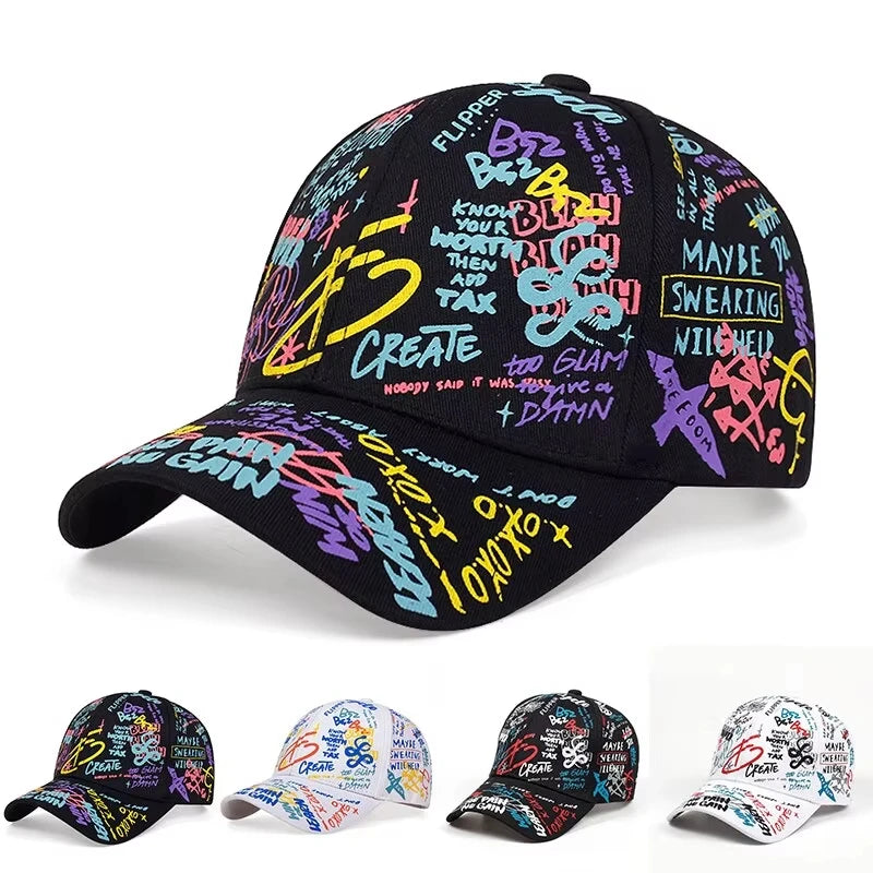 Czapka z daszkiem z nadrukiem w stylu graffiti, bawełniana czapka typu casquatte na świeżym powietrzu, czapki przeciwsłoneczne na lato dla mężczyzn i kobiet, czapki hip-hopowe z regulacją