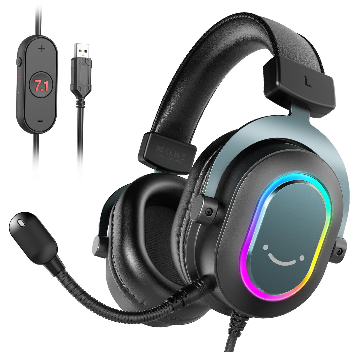 FIFINE RGB Gaming Headset with Mic – 7.1 Surround Sound Wired Over-Ear USB Headphones for PC, PS4, PS5, with EQ Modes & Noise Isolation