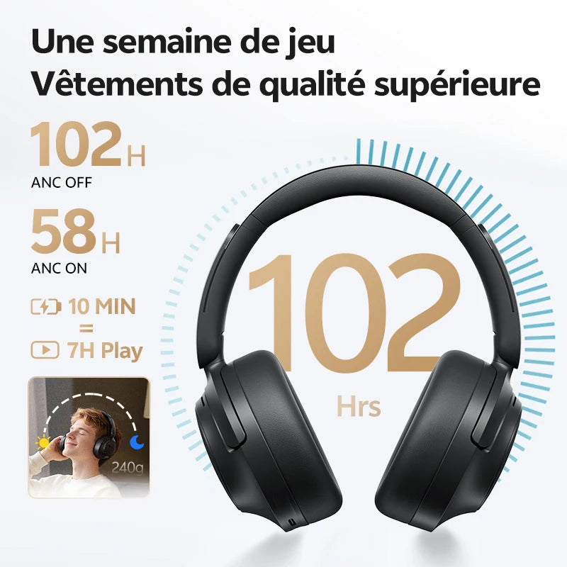 QCY H3S -56dB Adaptive ANC Over Ear Bluetooth 6.0 Headphones – Hi-Res LDAC Wireless Headset, 102H Battery, Dual Driver Spatial Sound