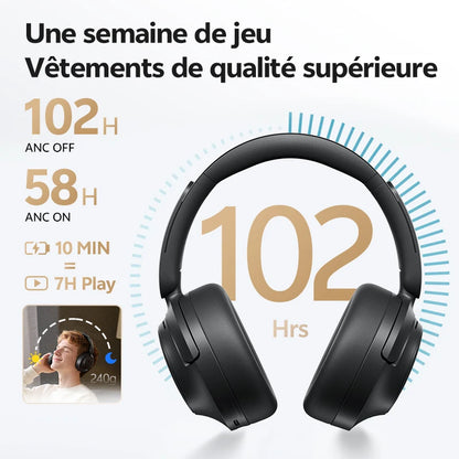 QCY H3S -56dB Adaptive ANC Over Ear Bluetooth 6.0 Headphones – Hi-Res LDAC Wireless Headset, 102H Battery, Dual Driver Spatial Sound