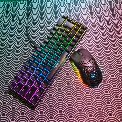 Conjunto portátil de teclado e rato gaming HXSJ 60% RGB: teclado de membrana com fios de 68 teclas e rato sem fios leve de 3 modos para PC e Mac