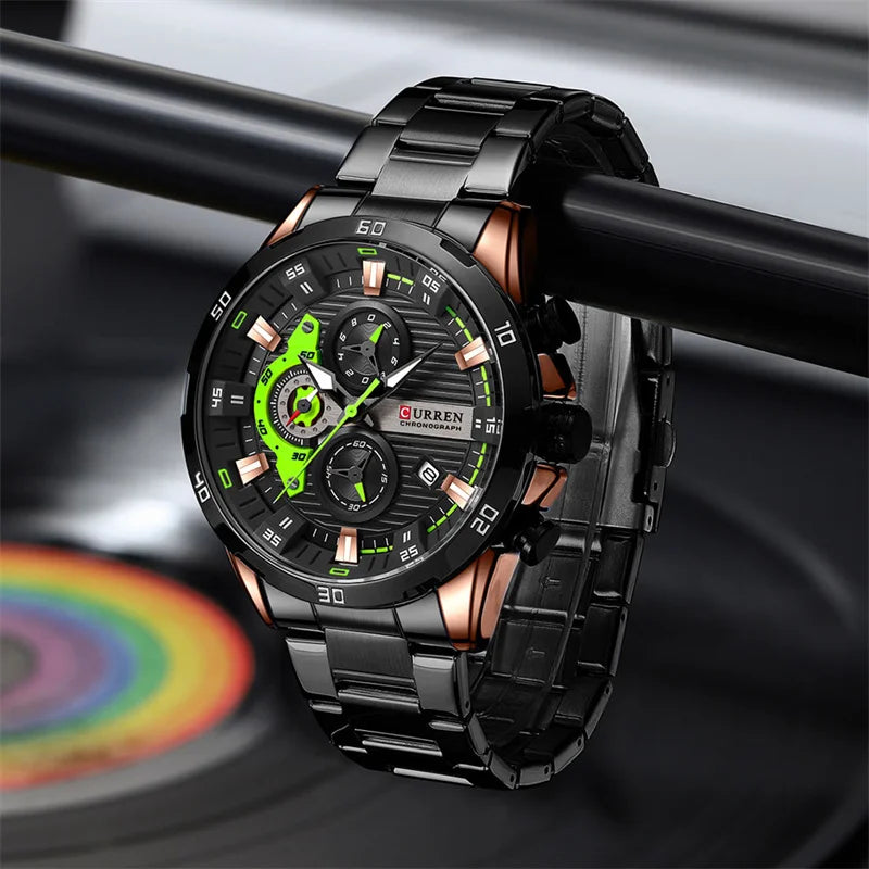 Luxus-Herrenuhr CURREN 8402, neu, aus Edelstahl, wasserdicht, mit Chronograph und Nachtbeleuchtung.