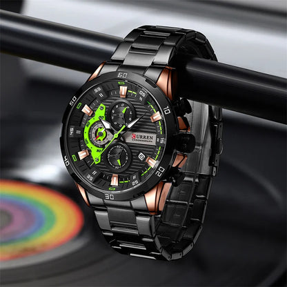 Luxus-Herrenuhr CURREN 8402, neu, aus Edelstahl, wasserdicht, mit Chronograph und Nachtbeleuchtung.