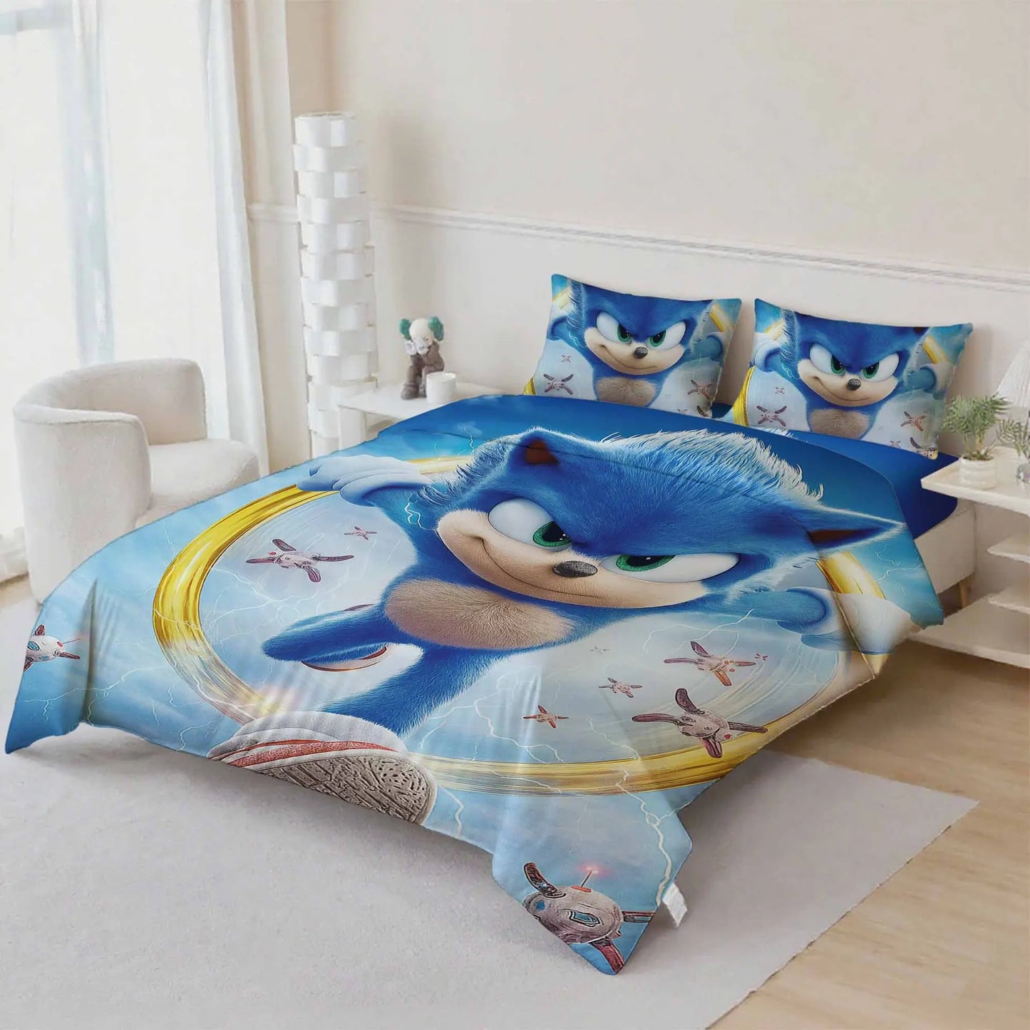 Cute Sonics Boy Bedding Set Digital Cartoon Sonics Duvet Cover Comforter Bed Youth Kids Girl Boys Gift