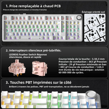 AULA F99Pro Low Noise Keyboard Gasket Structure Hot-swap RGB Mechanical Keyboard with Media Knob