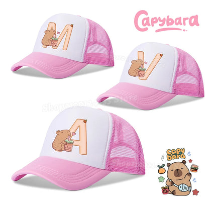 Capybara Χαριτωμένο καπέλο μπέιζμπολ για κορίτσια και γυναίκες με γράμματα A-Z, τυπωμένο με μοτίβα anime, καπέλο για υπαίθριες δραστηριότητες, καθημερινή χρήση, αντηλιακό, καλοκαιρινό, για παιδιά και αγόρια, καπέλο Kawaii, δημοφιλές δώρο