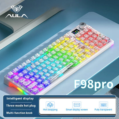 AULA F98Pro V3 Mechanical Keyboard 3-mode Wireless Bluetooth Hot-swap E-sports Customized Transparent Keycaps RGB Game Keyboards