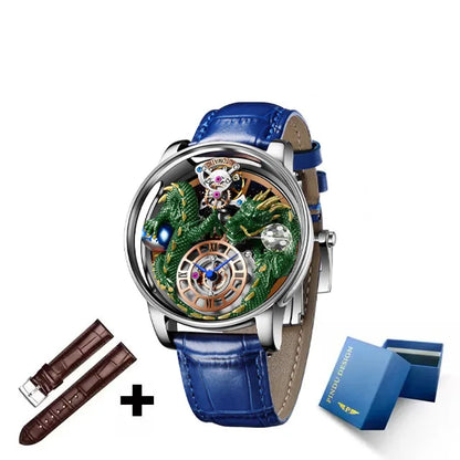 PINDU Fashion Roman Numeral Display Mineral Tempered Glass Material Quartz Movement 3ATM Waterproof Celestial Dragon Men's Watch