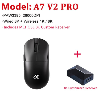 MCHOSE A7 V2 Ultra / Pro könnyű vezeték nélküli gamer egér, dupla 8000Hz, PAW3950 TI, 42000DPI – PC-s e-sport játékosoknak