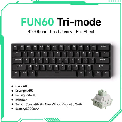 MONSGEEK FUN60 PRO&MAX HE Teclado mecânico 60% sem fios para gaming com switches magnéticos, Rapid Trigger 8K, ARGB e personalização