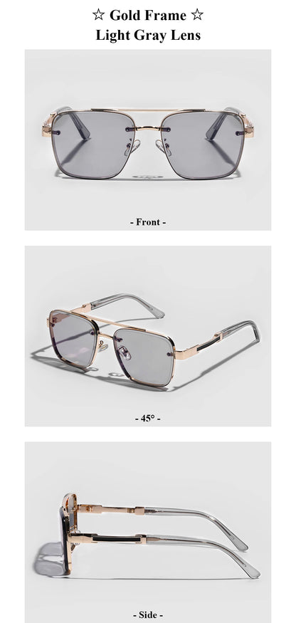 Ruiao Square Mens Designer Sunglasses Metal Frame Gradient Luxury Shades UV400 Rectangle Pilot Sun Glasses for Men